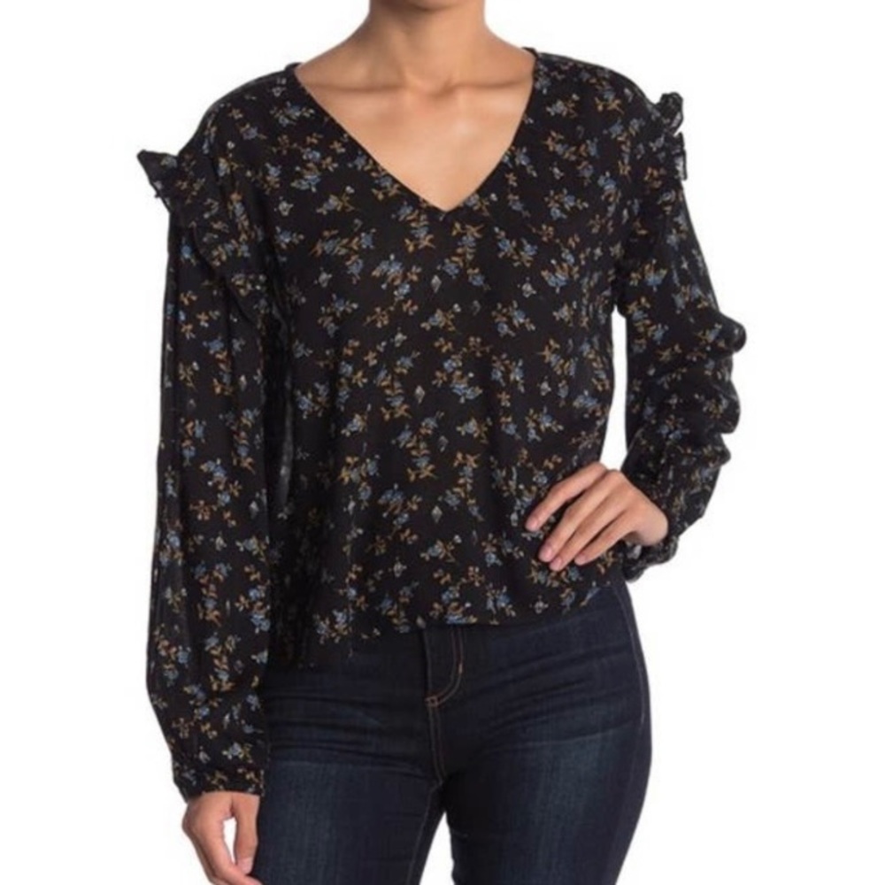 Abound Black Floral Print Long Sleeve Top Size S NWOT
